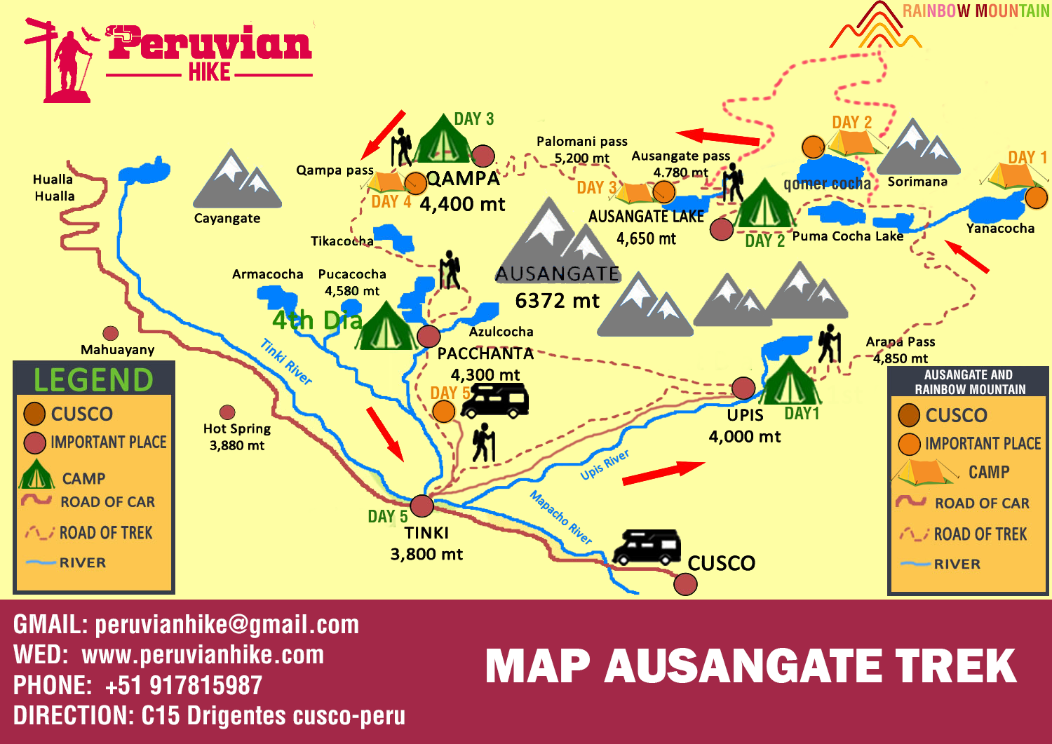Ausangate Trek to Machu Picchu 5 Days Map Itinerary